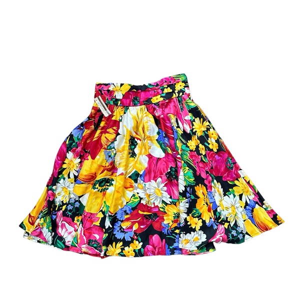 VTG 100% Silk Bright Floral A line circle midi Skirt. Sz. 10 - Picture 3 of 6